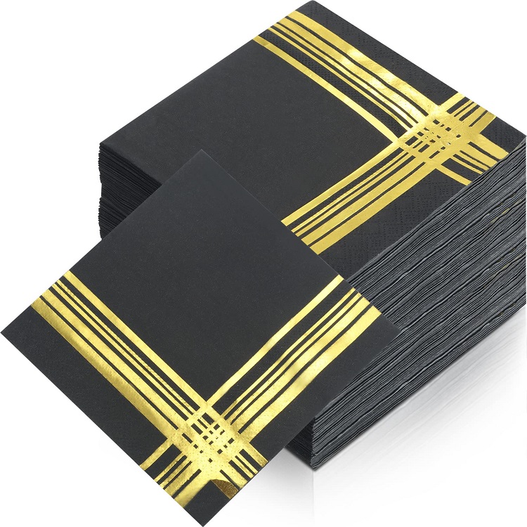 Guardanapos de mesa pretos de folha de ouro para decoração de festivais, guardanapos de papel descartáveis ​​elegantes para celebrações de casamento e festas